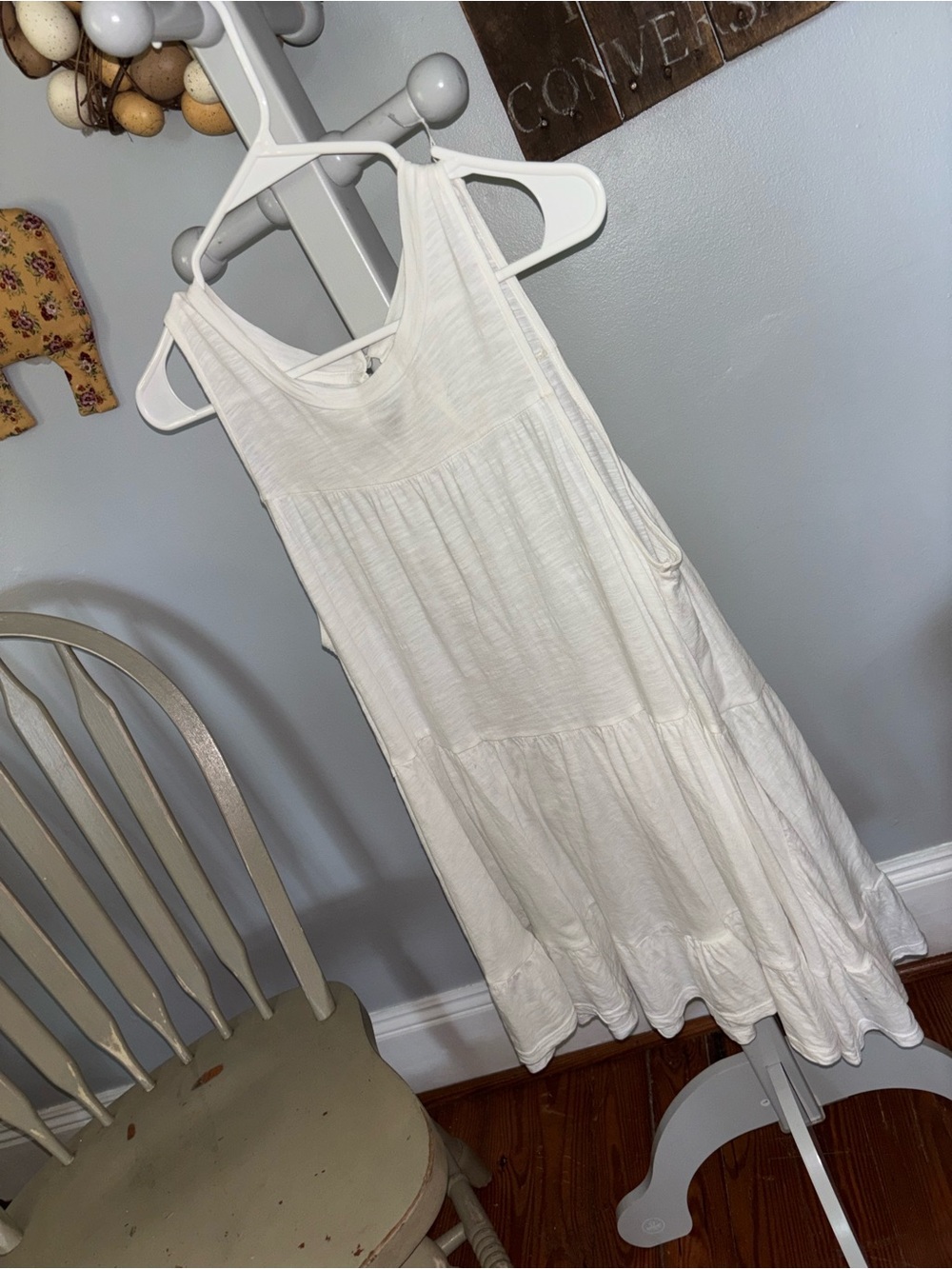 Anthropologie  Sz S White Tiered Sleeveless Cotton Dress Top
